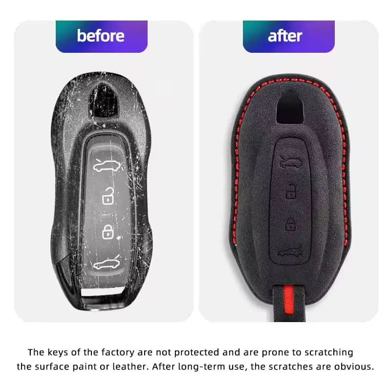 Suede Key Fob Cover With Keychain For Porsche Macan 4 EV Electric Model 2024 2025 Taycan 2022 Key Shell Accessories