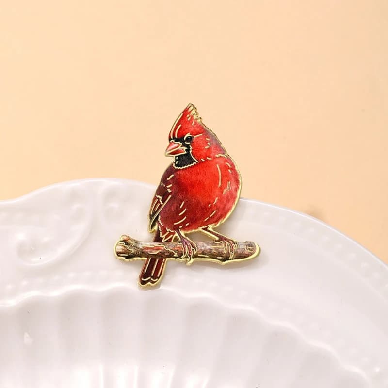 Creative Northern Cardinal Bird Shape Metal Brooches Red Cardinal Bird Badges Pins DIY Clothing Bags Hat Scarf T-shirt Accessory