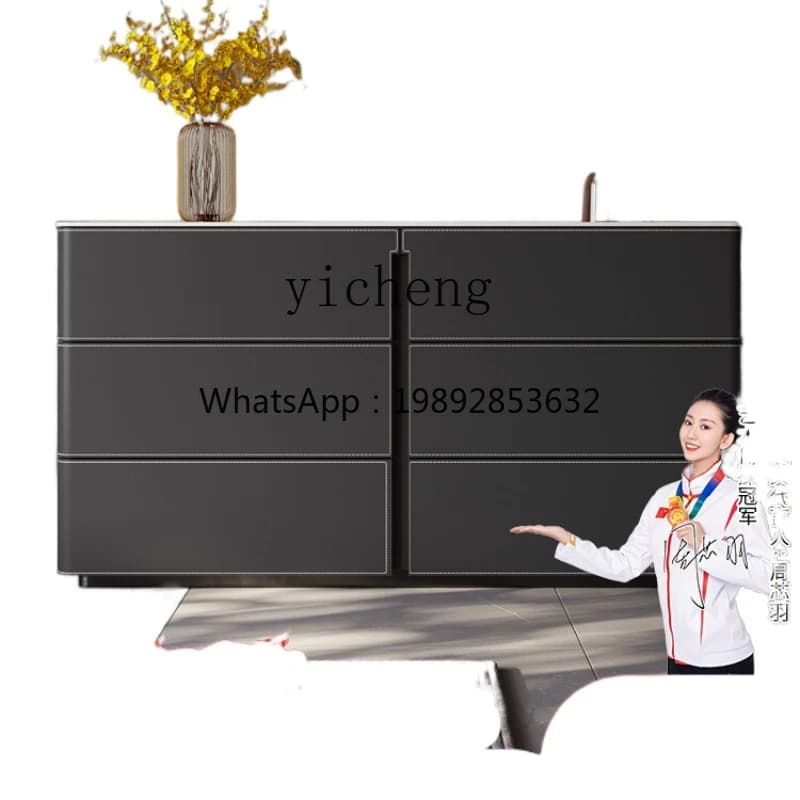 ZZ XL Chest of Drawers Sideboard Living Room Bedroom Light Luxury Stone Plate Saddle Leather Locker