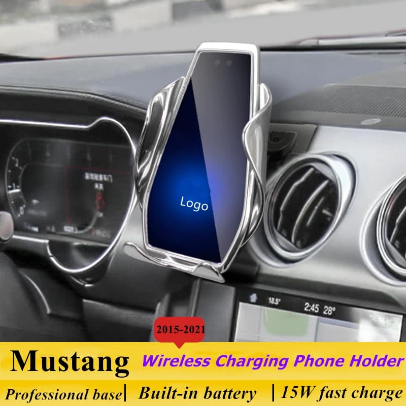 Dedicated for Ford Mustang 2015-2021 Car Phone Holder 15W Qi Wireless Car Charger for iPhone Xiaomi Samsung Huawei Universal