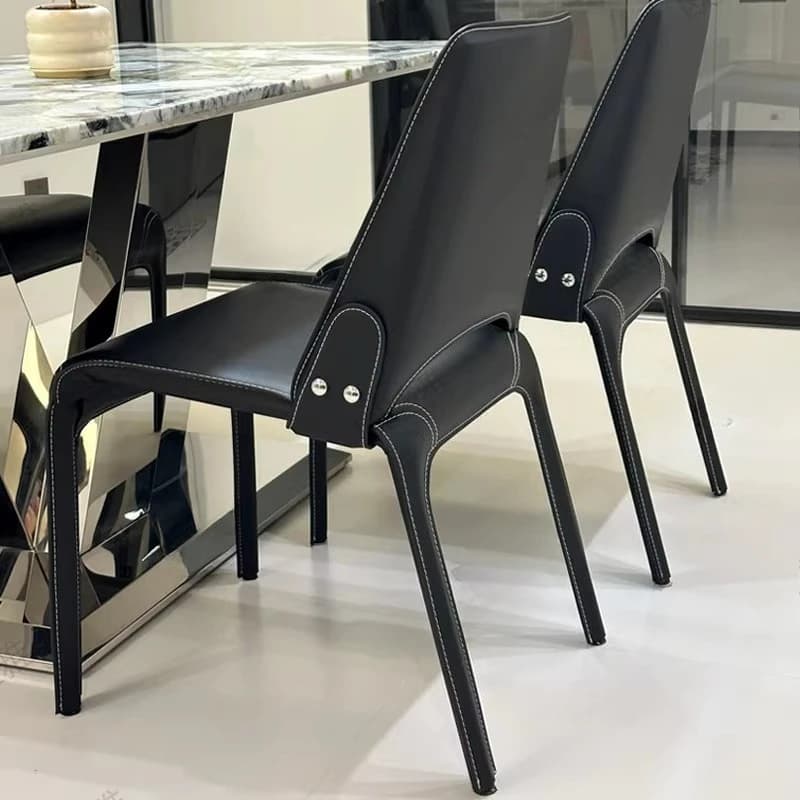 Black Designer Saddle Chair Minimalist Kitchen Dining Chairs Luxury Leather Living Room Chair Restaurant Upholstered Side Chair