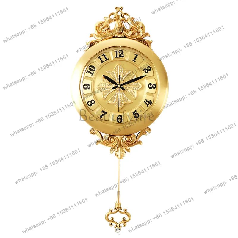 2026 light luxury European brass wall clock household living room decoration swing quartz clock