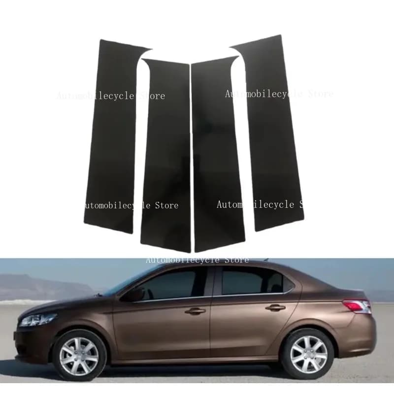 4PCS Glossy Black Pillar Posts Fit For Peugeot 301 2014 2015 2016 2017 2018 2019  Window Moulding B C Center Sticker Cover