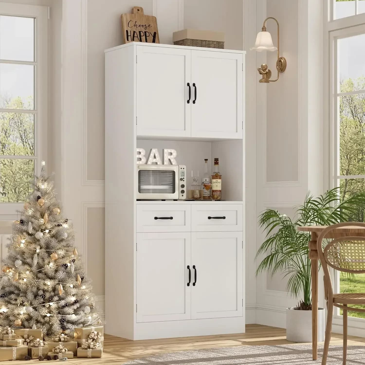 # Hot 71“ Tall Kitchen Pantry Storage Cabinet, Modern Kitchen Hutch Bar Cabinet With Microwave Stand, Wood Buffet Sideboard With