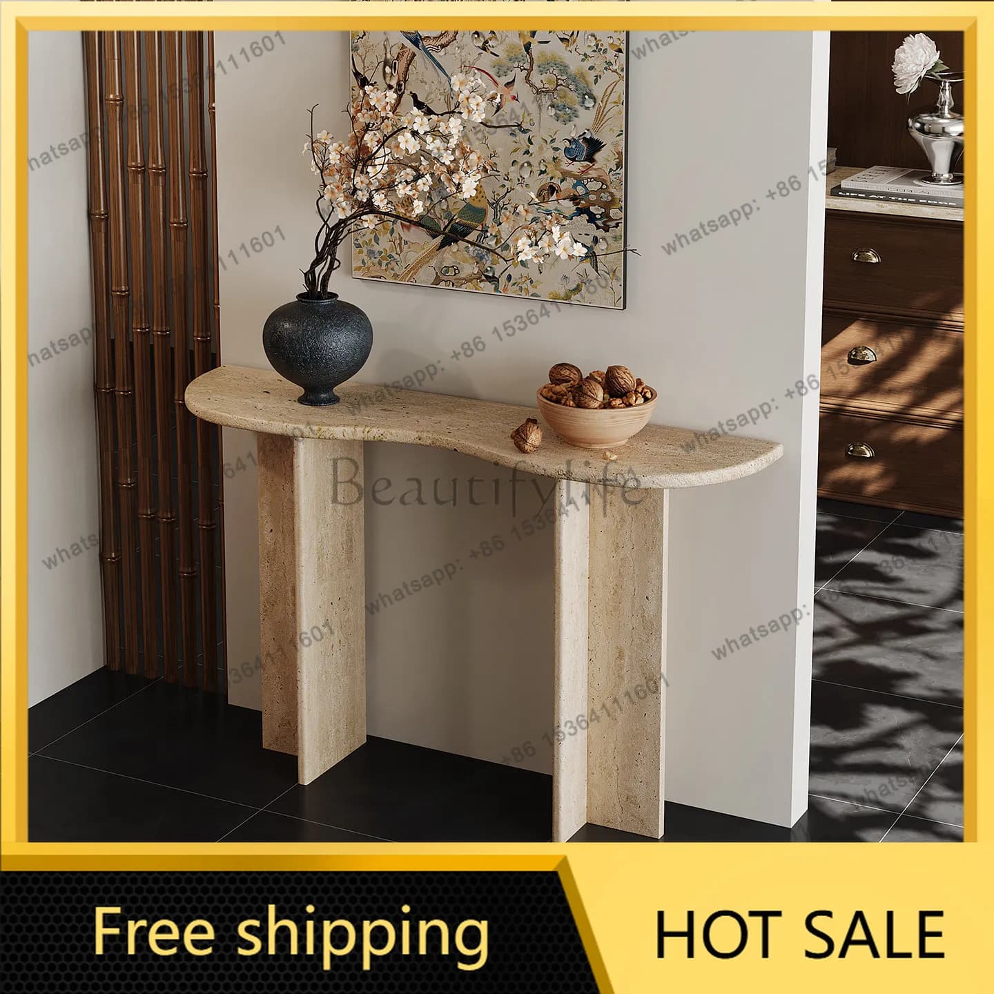 XX. Travertine Entrance Table Living Room Household Marble View Table
