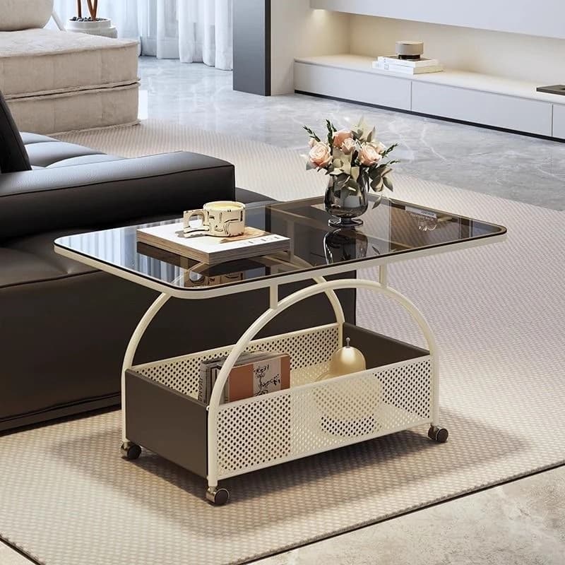 Light luxury movable coffee table small table living room sofa side trolley storage