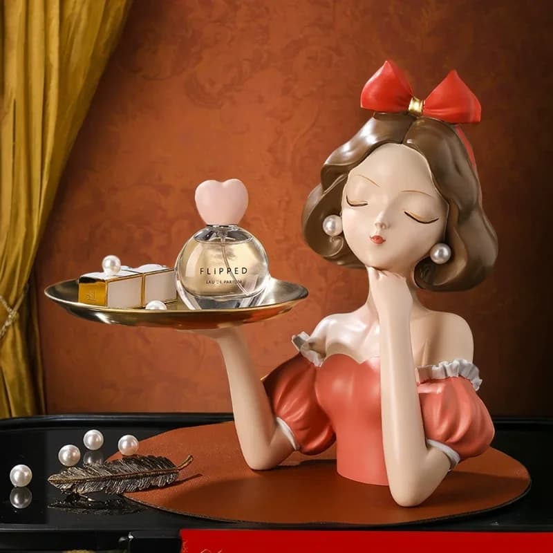 Modern Resin Flower Head Girl Tray – Decorative Figurine for Living Room Desktop & Coffee Table, Craft