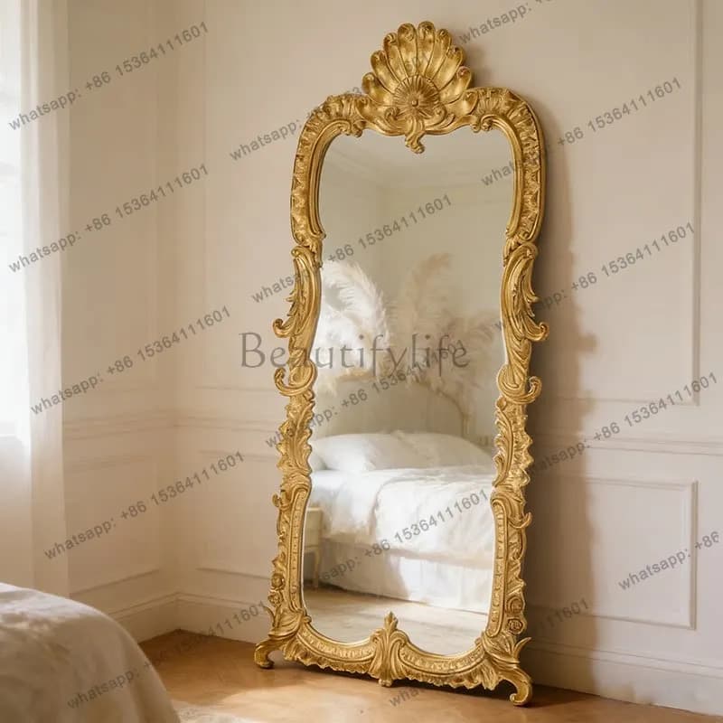 French retro full body carved wall hanging dressing mirror bedroom living room entrance fitting mirror