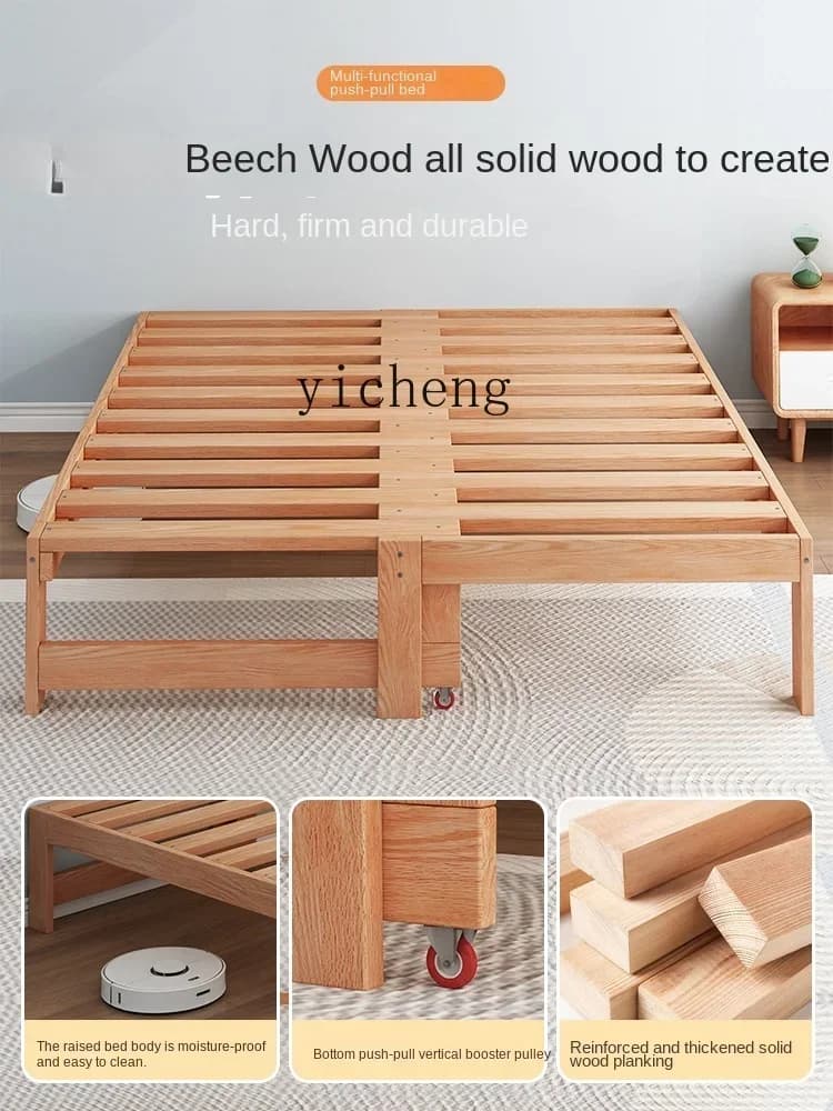 Beech Sofa Bed Foldable Dual-Purpose Multi-Functional Tatami Single Solid Wood Telescopic Bed