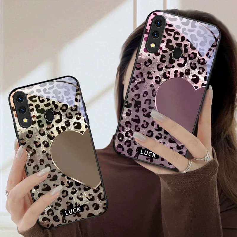 Lucky leopard print heart For Samsung Galaxy A20 A20s 21s A22 A23 A24 A25 A26 A42 A90 A50 A55 52s A56 A70 71 72 glass phone case