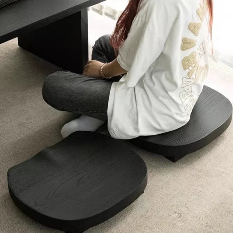 Wabi Sabi Black Wood Stools Japanese Zen Tea Ceremony Seat Minimalist Tatami Floor Chairs Chinese Style Meditation Bench