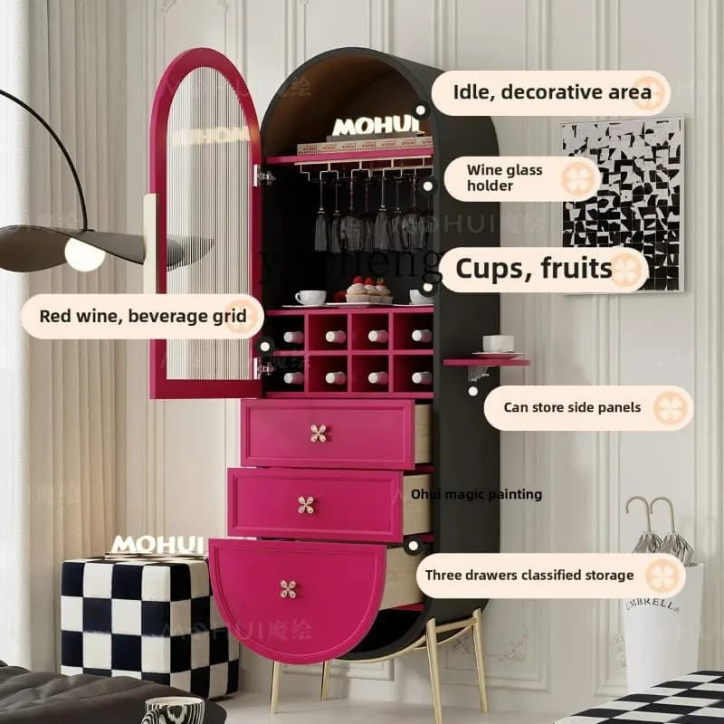 Single-door Wine Cabinet Rose Red Changhong Glass Cabinet Integrated Side Dopamine Display CabinetD25