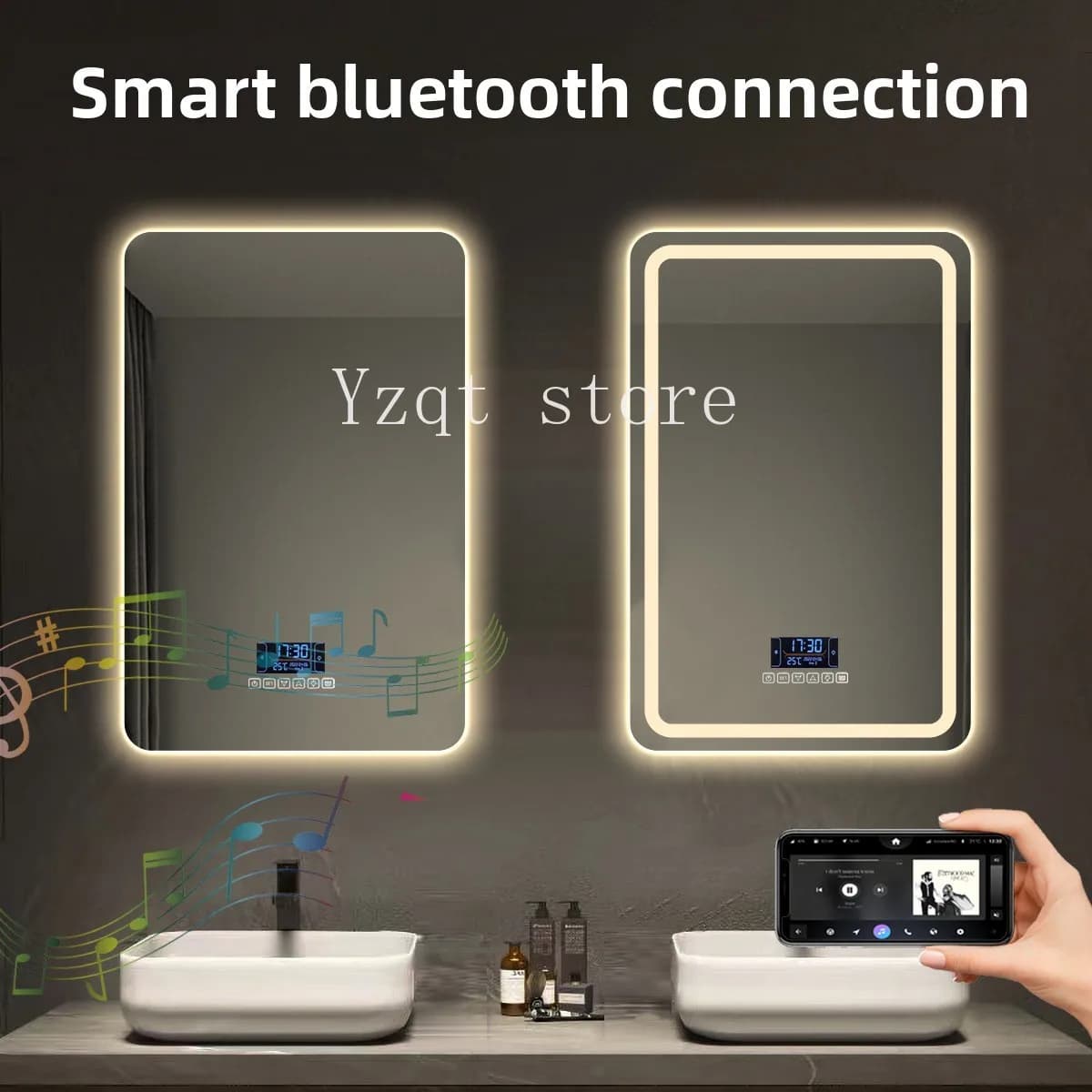 Cross-border glass smart mirror touch screen square wall-mounted bathroom mirror toilet led lamp makeup mirror