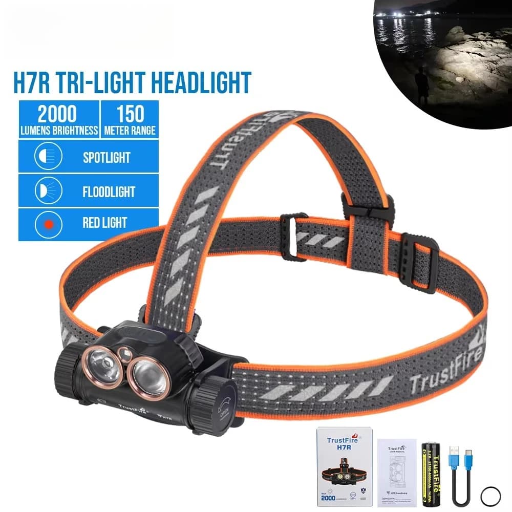 Professional 2000 Lumens Search Work Head Torch H7R Waterproof Red Light Hunting Flood Running Camping 21700 Headlamp