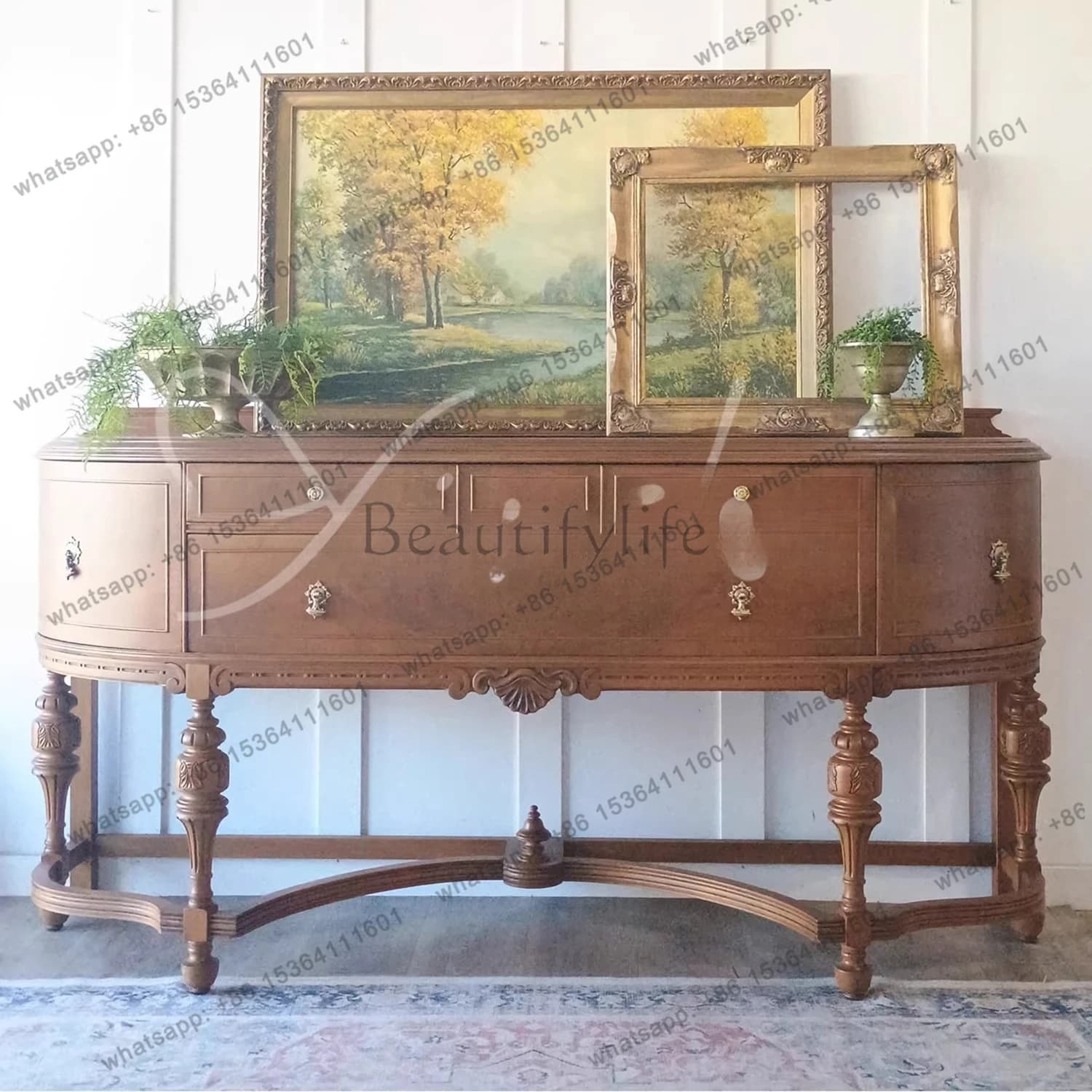 French medieval entrance cabinet solid wood storage American retro partition cabinet
