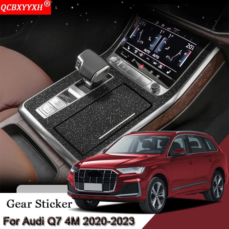 Car Interior Sticker For Audi Q7 4M 2020-2023 Car Gear Panel Sticker Gear Box Protective Film Carbon Fiber Black Car Accessories