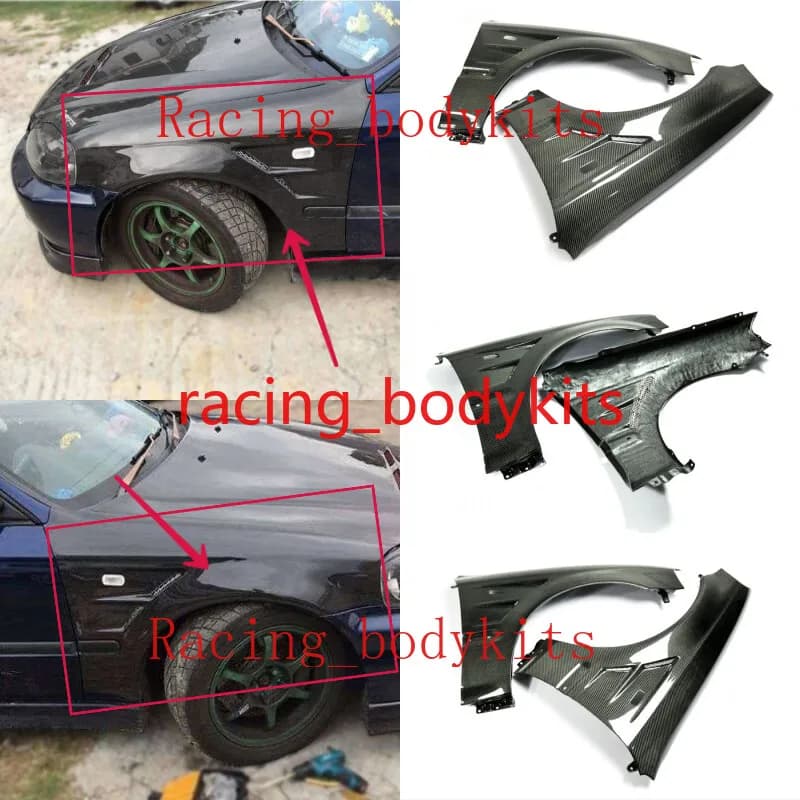 For Honda 99-00 Hatchback EK Civic Vented Front Fender Mudguards Carbon Fiber
