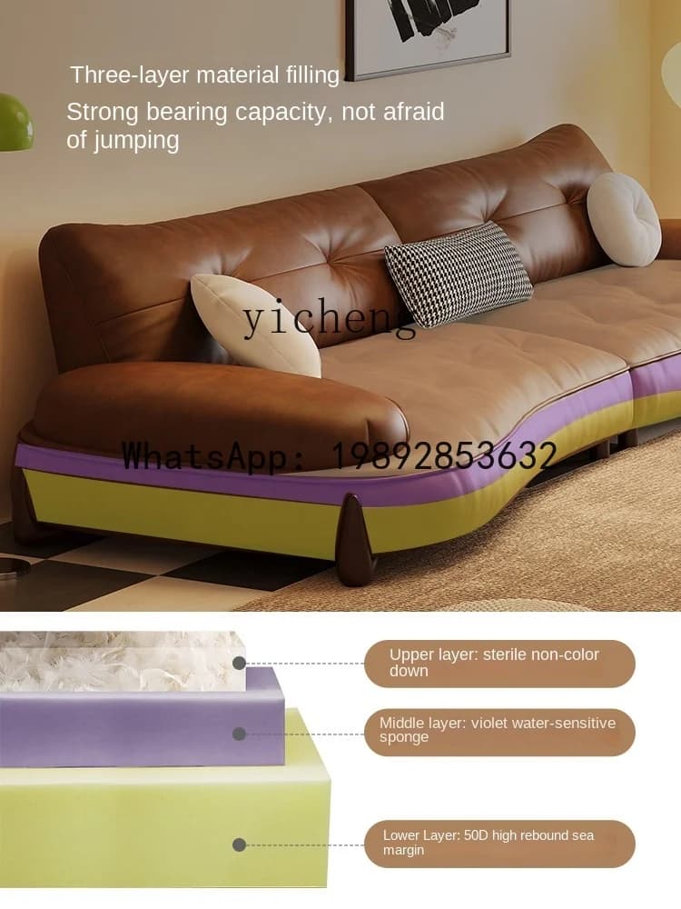 X5 Minimalist Oil Wax Leather Sofa Living Room Designer Curved Sofa