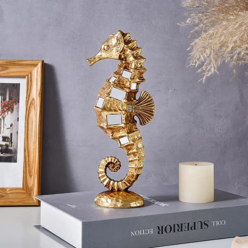 Modern Light Luxury Hippocampus Resin Handicrafts Living Room Room Entrance Desktop Decoration Ornament Holiday Gift Home Decor