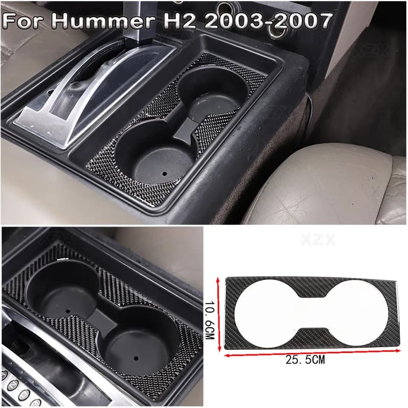 Fit For Hummer H2 2003-07 Soft Carbon Fiber Car Central Control Water Cup Holder Panel Decorative Sticker Interior Accessories