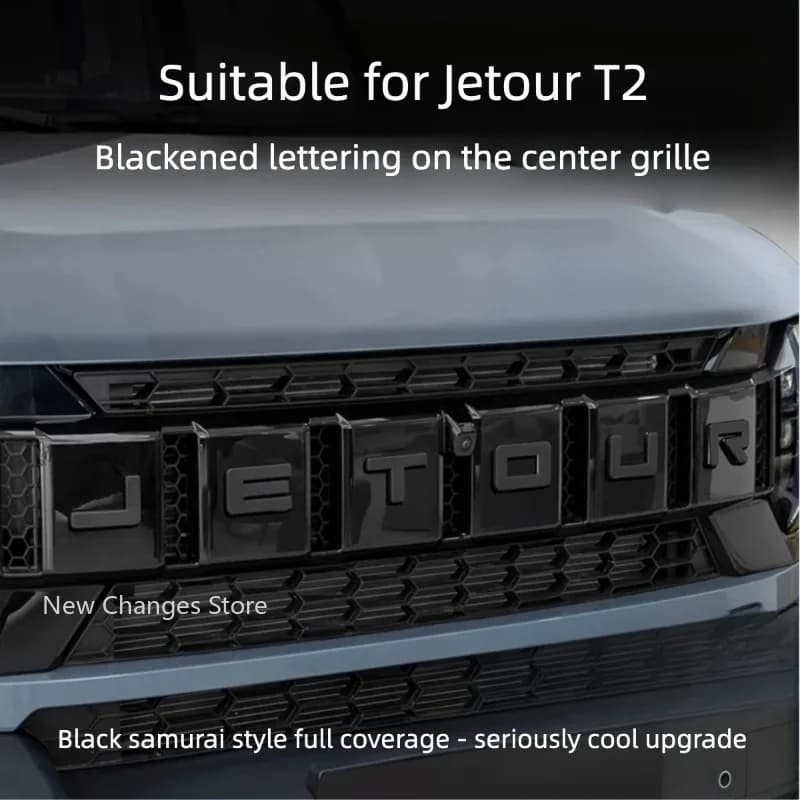 For Jetour T2 2023-2025 Automobile ABS Bright Black Grille Letter Marking Sticker Auto Exterior Decoration Parts