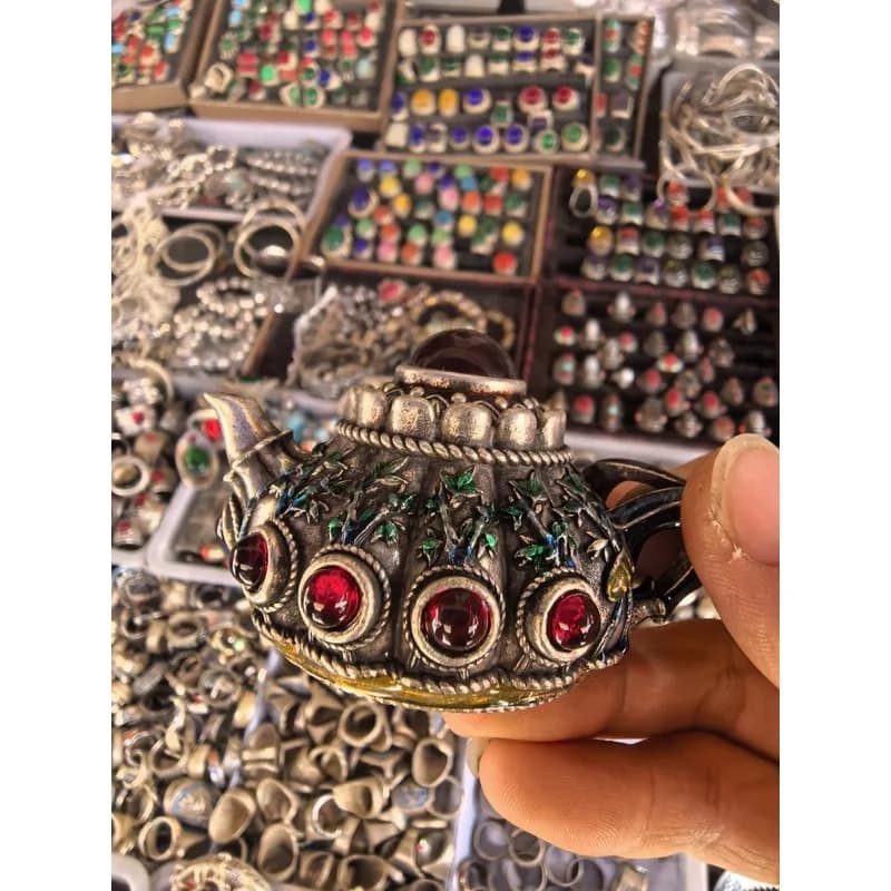 gilded copper with gemstones, gold cloisonné teapot, brass handicraft, vintage items from the cultural and creati