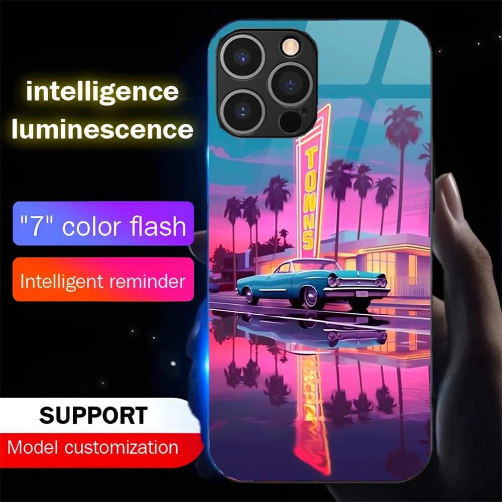 American Summer Scenery LED Calling Light Flash Phone Case Glitter Cover For iPhone Air 17 16 E 15 14 13 12 11 Pro Max Plus