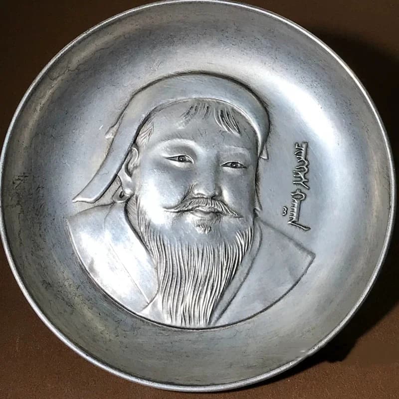 Antique collection Genghis Khan character relief eight treasure plates retro decorative plates home desktop ornaments