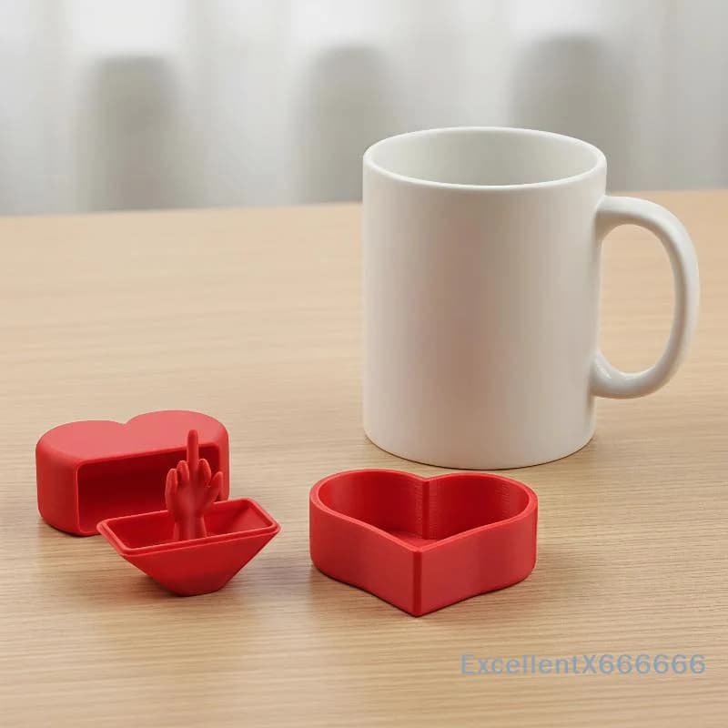 3D Printed Prank Surprise Box Heart Shaped Hidden Middle Finger Funny Gag Gift for Birthday Home Decoration