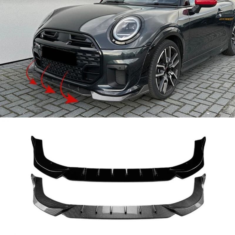 For Mini Cooper JCW F65 F66 F67 2024+ Front Bumper Lip Splitter Spoiler Gloss Black Carbon Fiber Look Auto Exterior Accessories