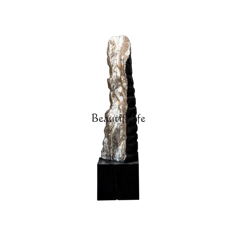 Charcoal paste gold foil wood carving ornament floor hotel lobby abstract sculpture installation artwork