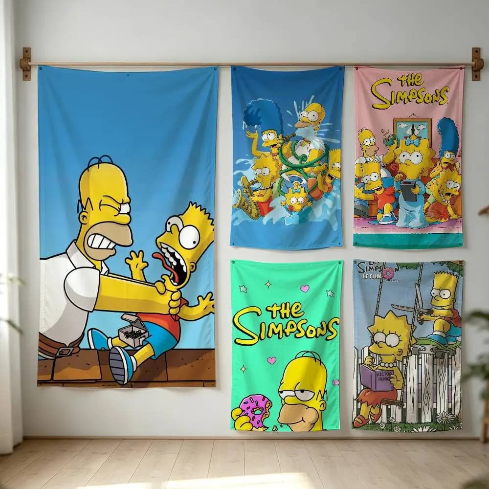 Cartoon The S-SimpsonsS Square Double-Sided Flag Digital Printing Banner for Garage Wall Out Door Decoration