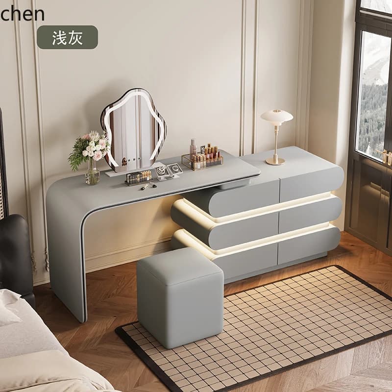 Dresser Retractable Integrated Cabinet Italian Makeup Table Cream Style Bedroom Light Luxury Makeup Table Solid Wood