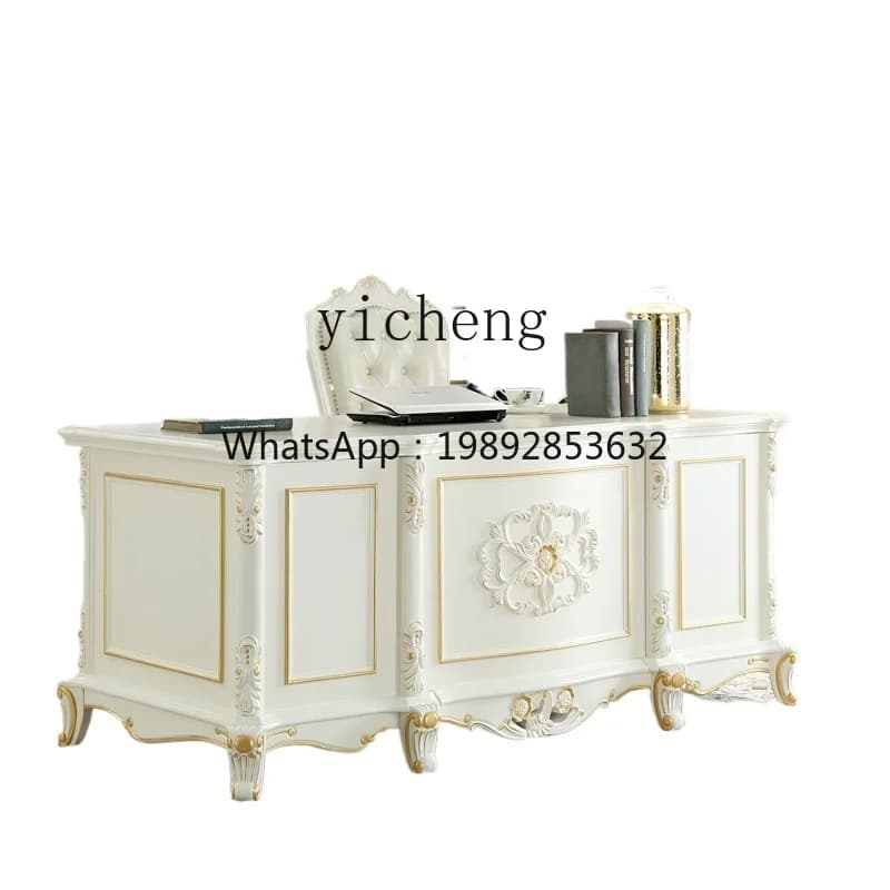 XL desk solid wood carving flower computer desk household writing desk European