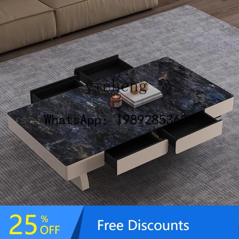 AA  saddle leather electric lifting coffee table  modern simple smart rock slab coffee table