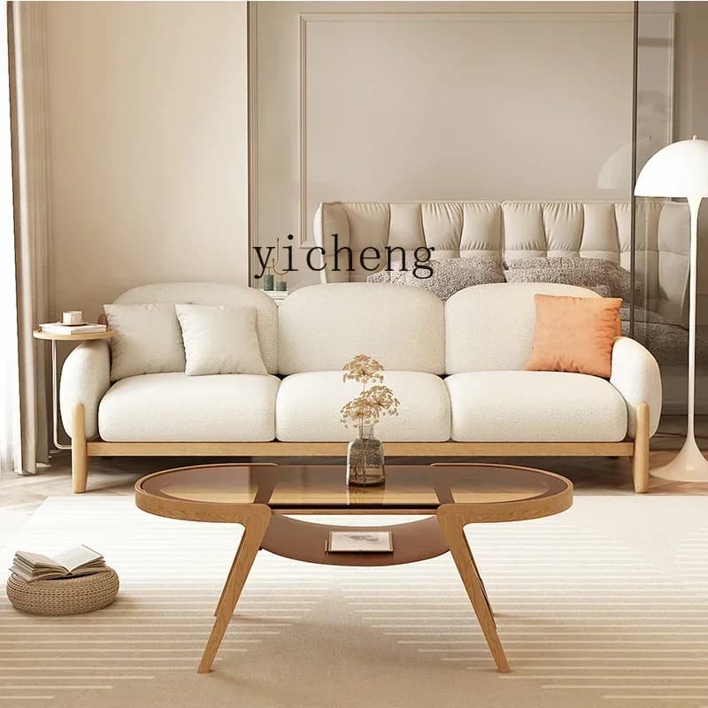 DSA Modern Simple Small Apartment Sofa Living Room Nordic Solid Wood Sofa Cream Style Sofa Combination