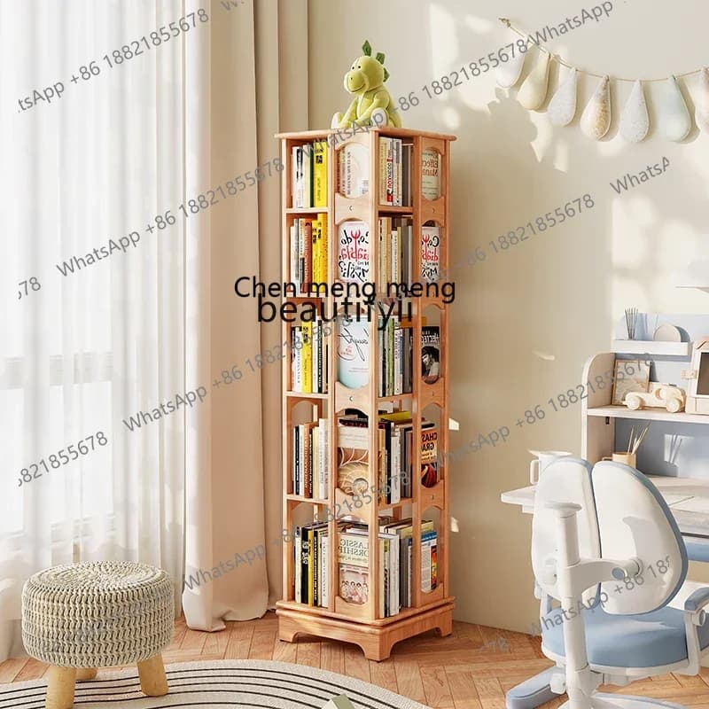 ss8350 Red Oak all-solid wood rotating bookshelf 360-degree bookcase storage home living room floor shelf