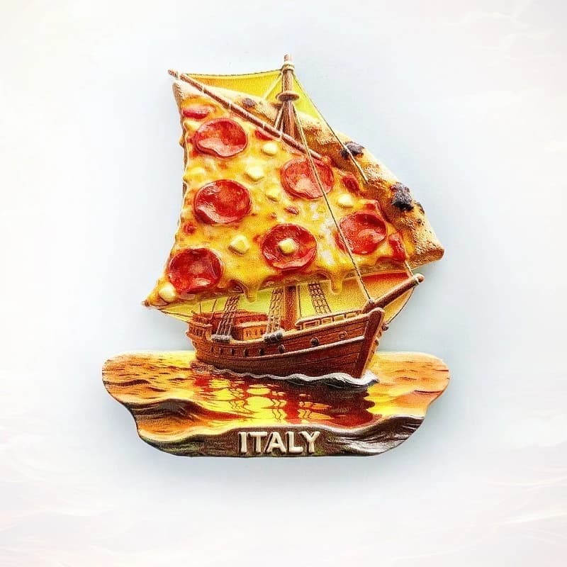 Italy Pizza Fridge Magnet - Whimsical 3D Pizza Boat Souvenir Unique Foodie Gift for Travel & Nautical Kitchen Decor