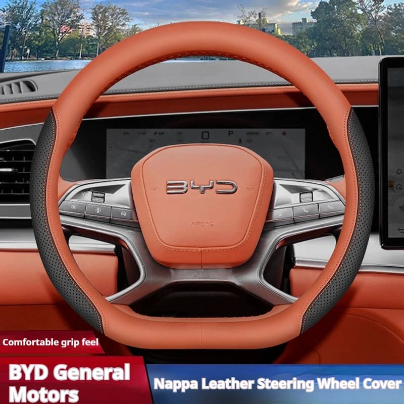 D-Shape Nappa Leather Car Steering Wheel Cover For BYD Seagull Dolphin Yuan Pro PLUS Qin L Han Seal Tang Song Pro DM-i Seal 07