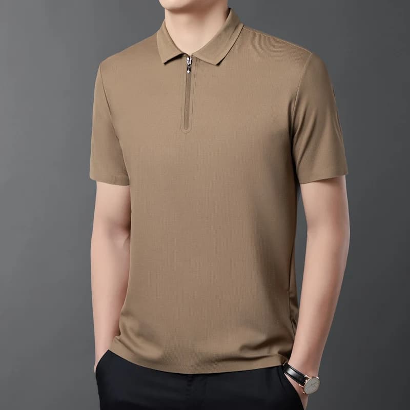 New Summer Waffle Style Seamless Ice Silk Quick Drying Breathable Lapel T-Shirt Men'S Casual Versatile High-Quality Base Shirt