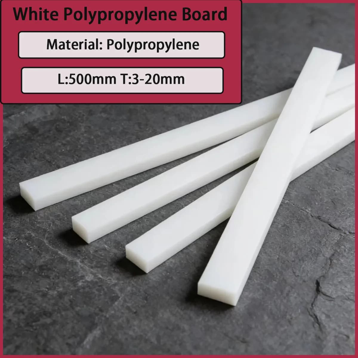 White Polypropylene Board, PP Board, Plastic Strip, Wear-Resistant Plastic, Thickness 3mm-20mm, Length 500mm