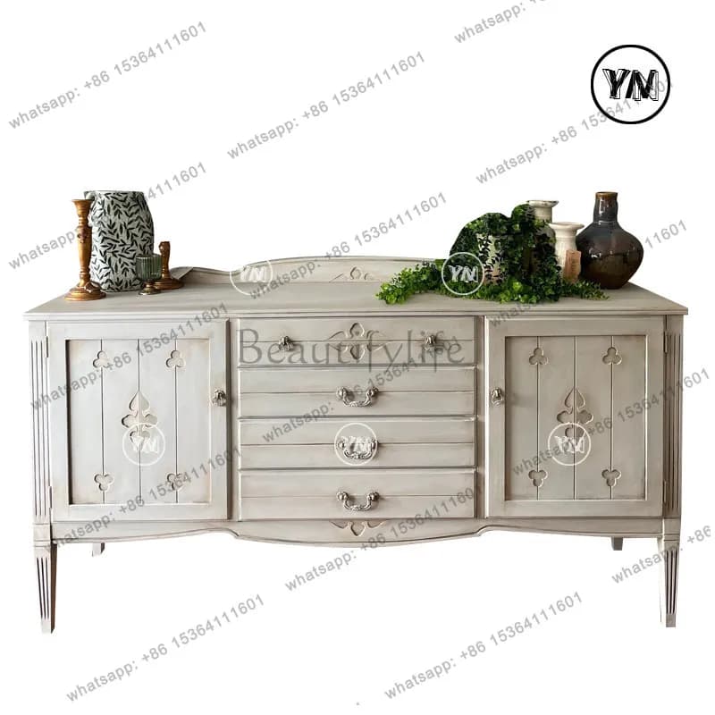"Retro solid wood carving flower bucket cabinet" wabi sandy wind living room home storage cabinet