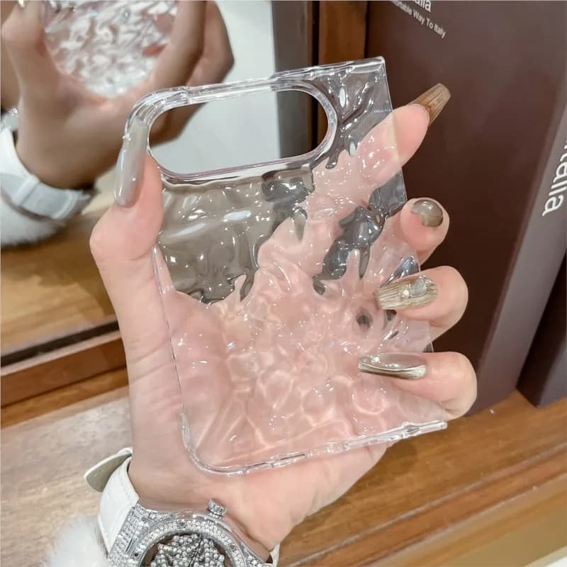 For iPhone Duo Fashion Water Ripple Clear Phone Case for iPhone Duo Fold Transparent Shockproof Bumper Slim Acrylic Cover Funda