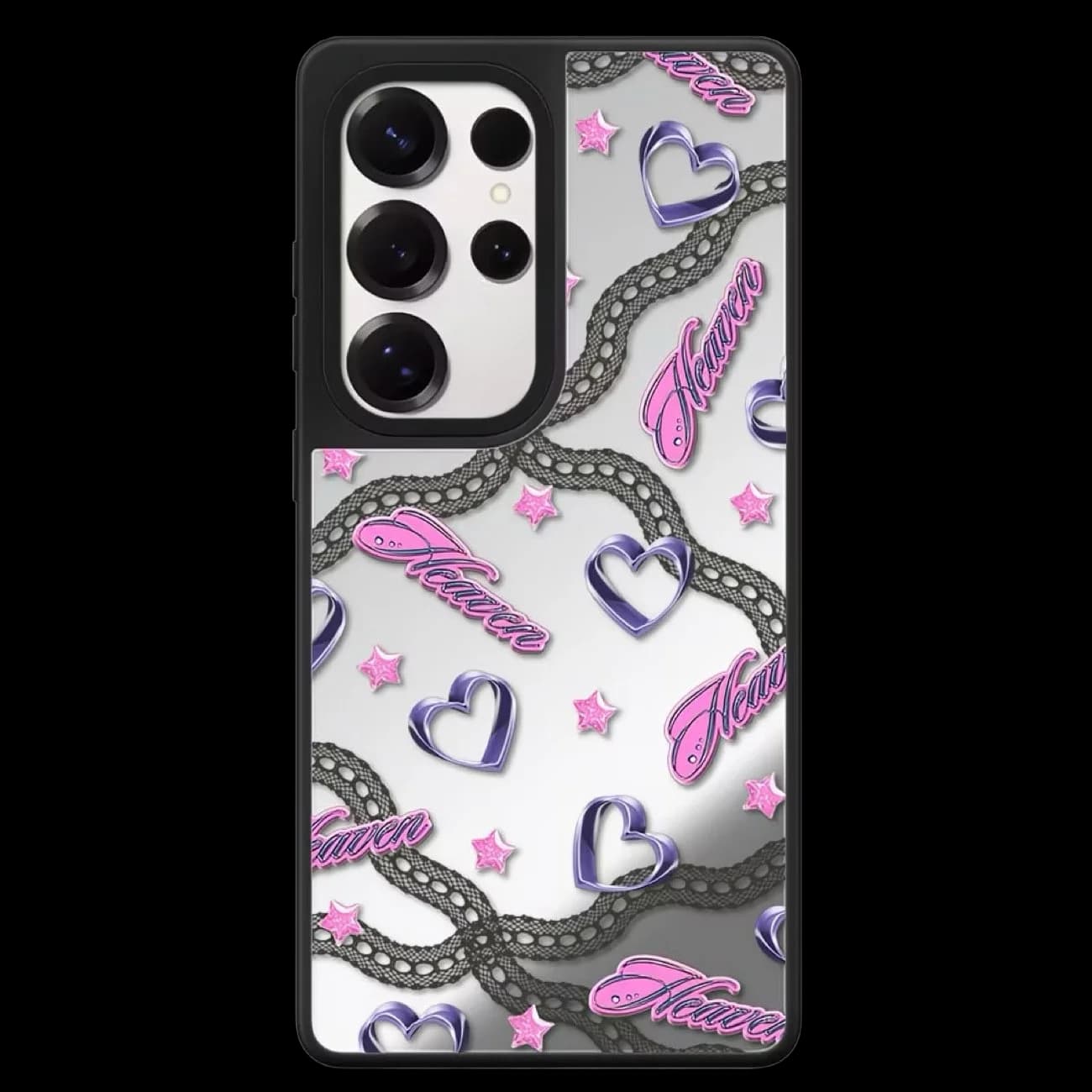 Creative Chain Heart Mirror Magnetic Case: Compatible with Samsung Galaxy S23 U S24U S25 S26 Ultra S25+ S26 Plus Shell