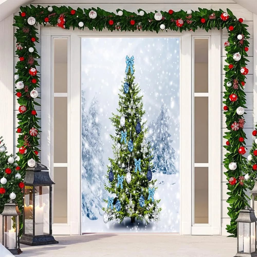 Fluorescent Christmas Door Cover Background Versatile Hanging Christmas Hanging Cloth Christmas Tree Reindeer