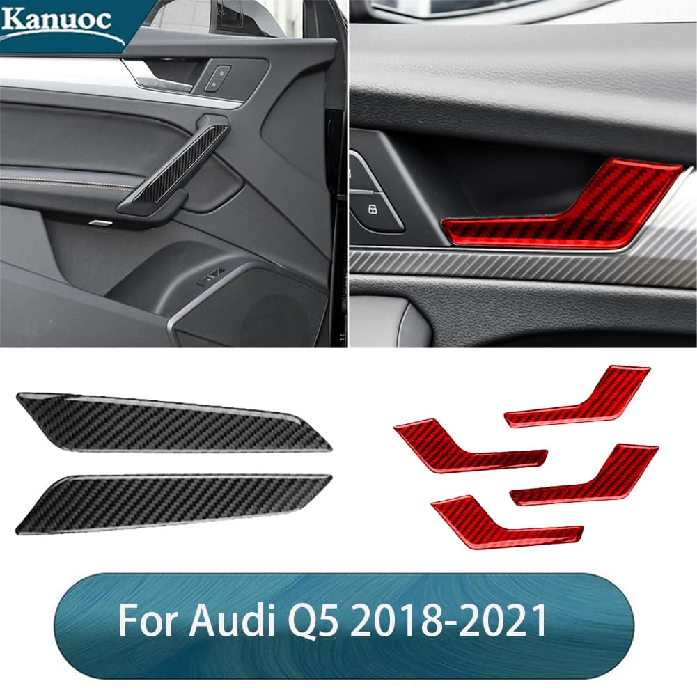 For Audi Q5 2018 2019-2021 Carbon Fiber Inside Door Handrails And Pulls Protection Stickers Car Interior Decorative Accessories