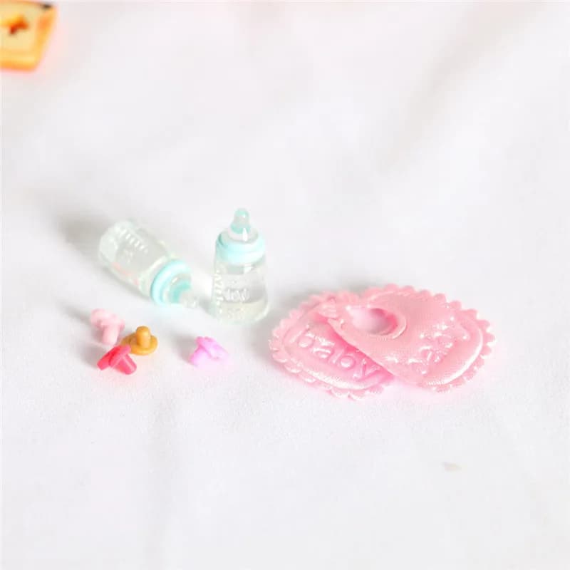 3pcs Dollhouse Baby Supplies Bib Mini Bottle Miniature Simulation Kid Scene Doll Accessories Home Decor Baby Room Decoration