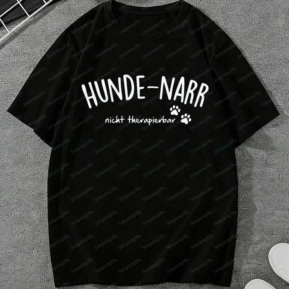 German "Hunde-Narr Nicht Therapierbar" T-Shirt Paw Print Graphic Casual Short Sleeve Cotton Tops Funny Dog Lover Quote Shirts