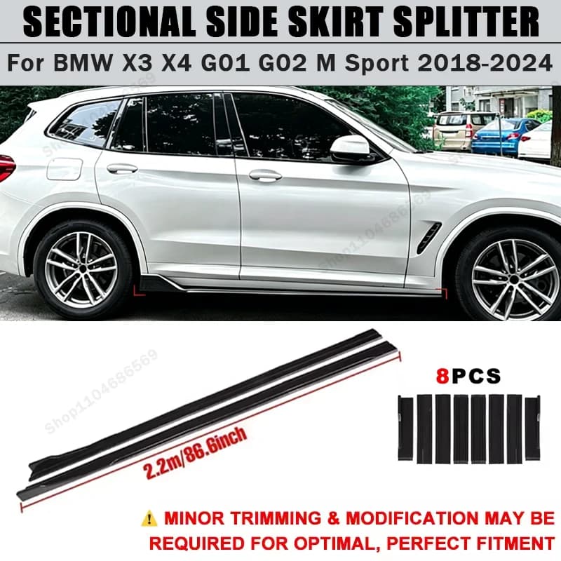 For BMW X3 X4 G01 G02 M Sport 2018-2024 Side Skirts Extension Rocker Panel Splitter 86.6" ABS Plastic Body Kit Tuning 2019 2023