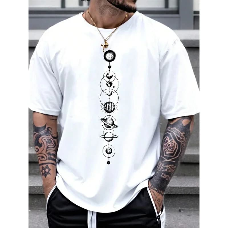 Space Planet Print T-Shirt Mens Womens Pure Cotton Short Sleeve Casual Streetwear Trendy Sport Loose Summer Graphic Tee Top